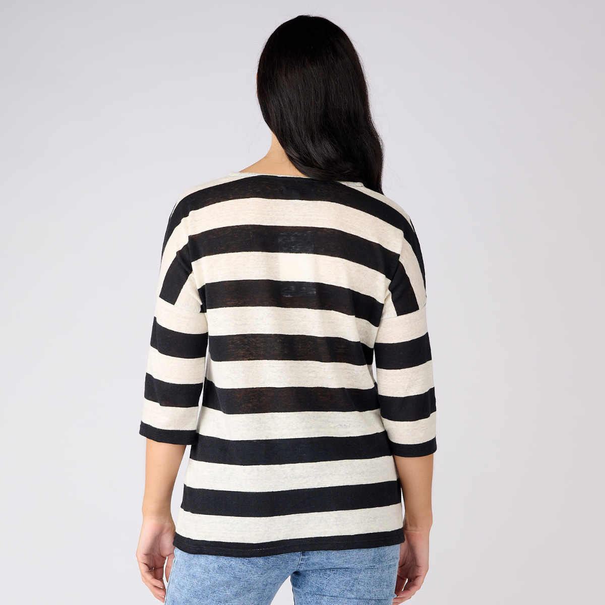 Linen Jersey Stripe 3/4 Sleeve Top
