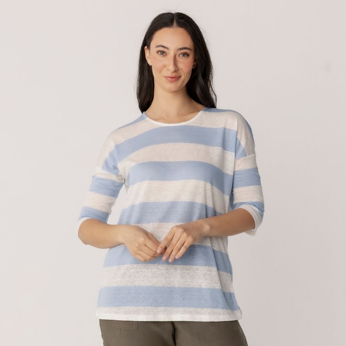 Linen Jersey Stripe 3/4 Sleeve Top