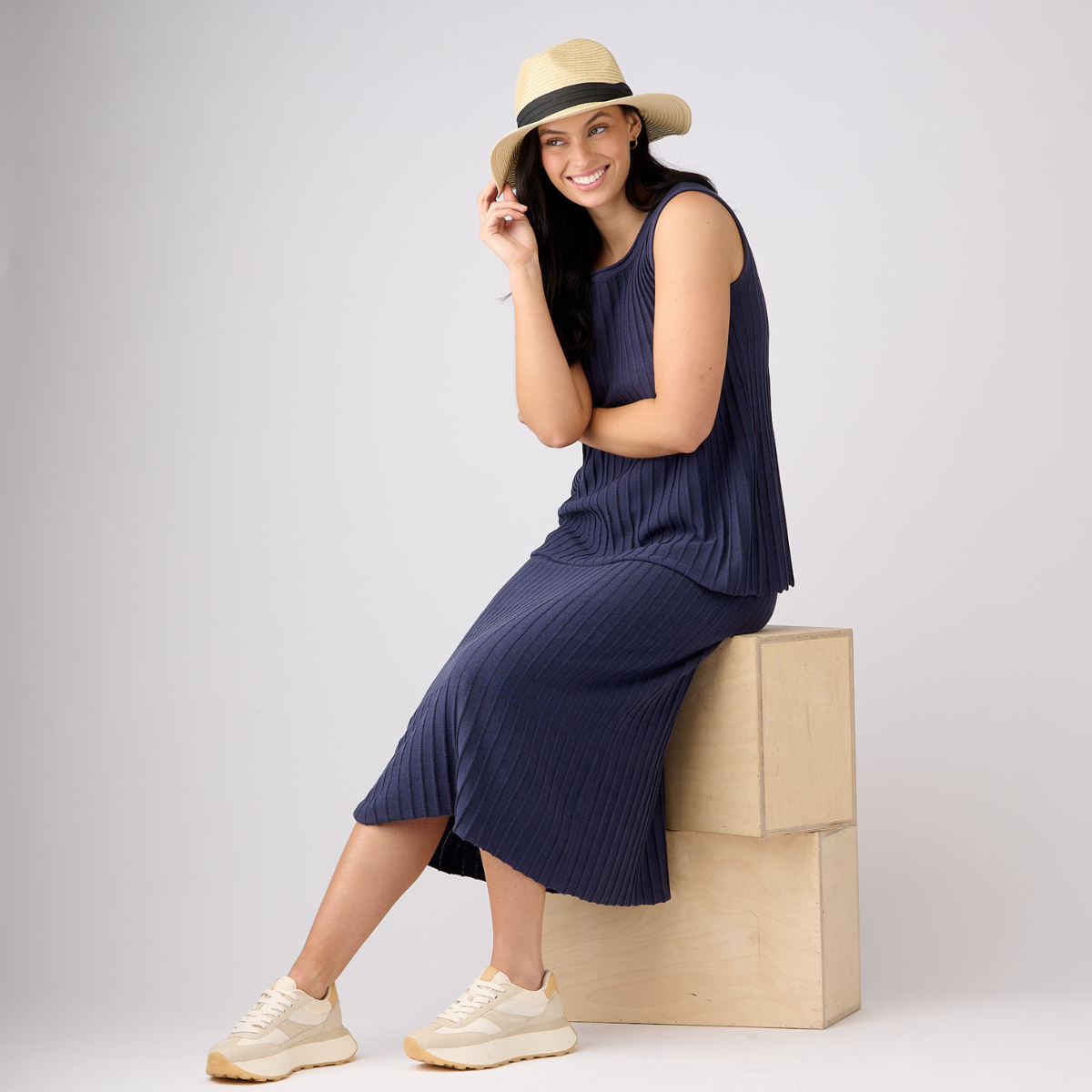 Viscose Cotton Step Rib Sleeveless Top