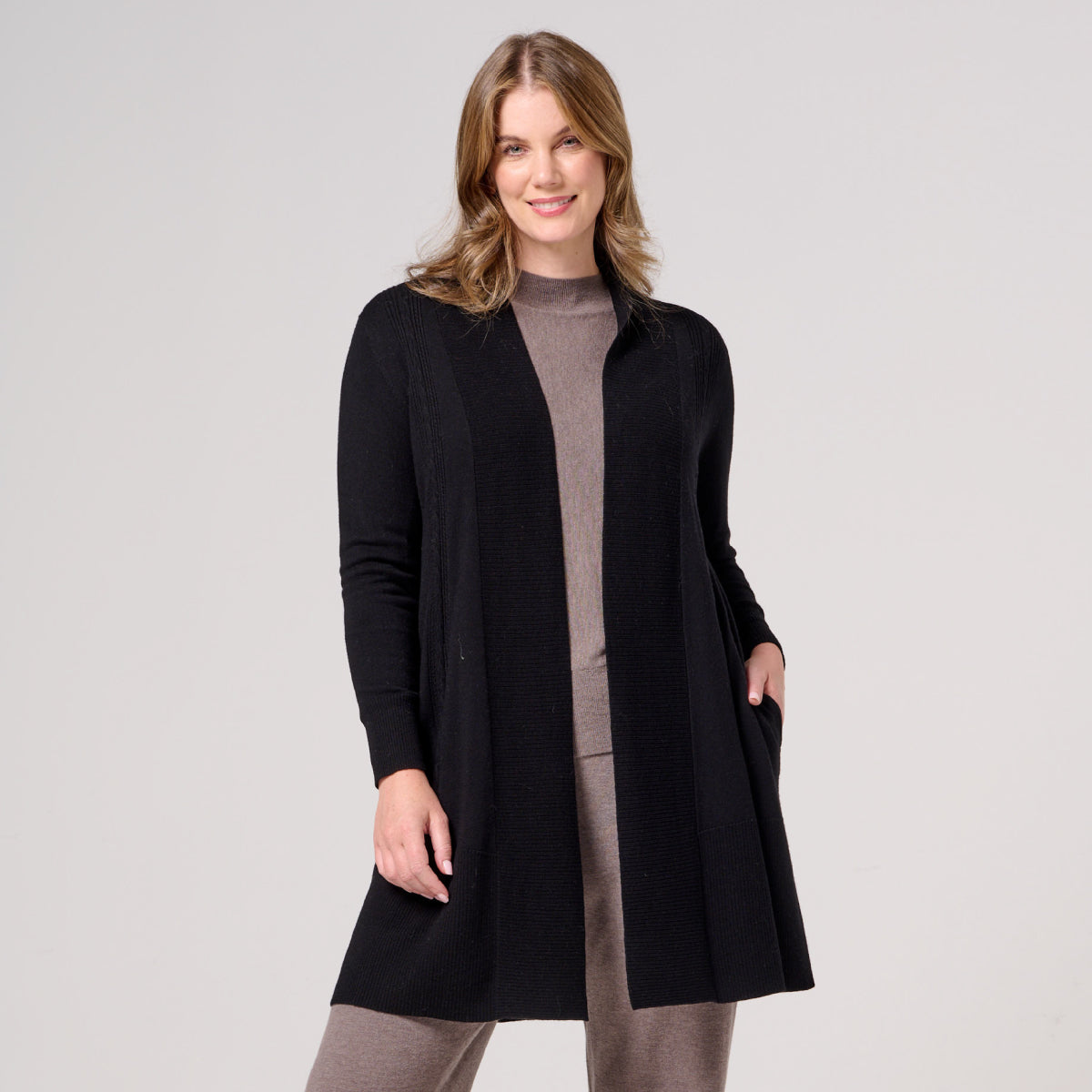 Wool Cashmere Longline Cable Cardigan