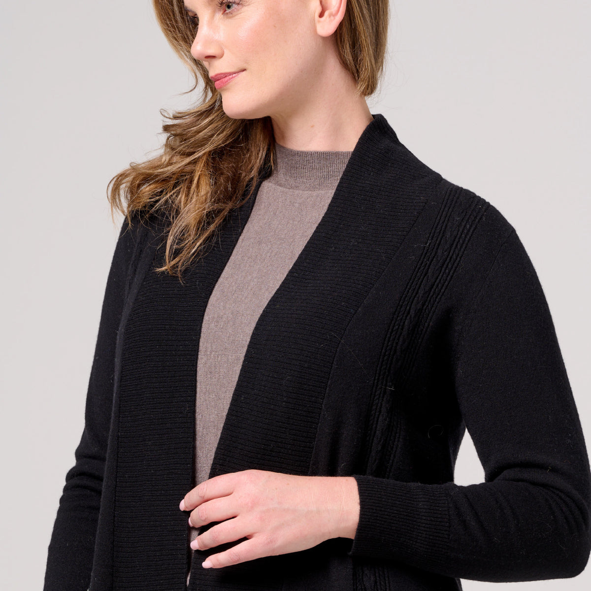 Wool Cashmere Longline Cable Cardigan