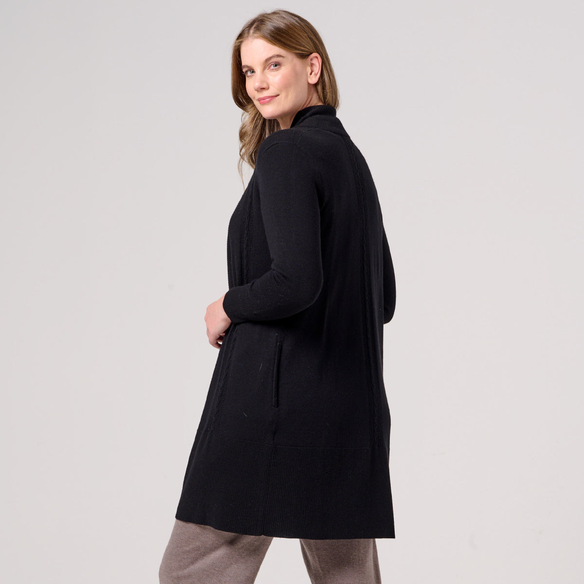 Wool Cashmere Longline Cable Cardigan