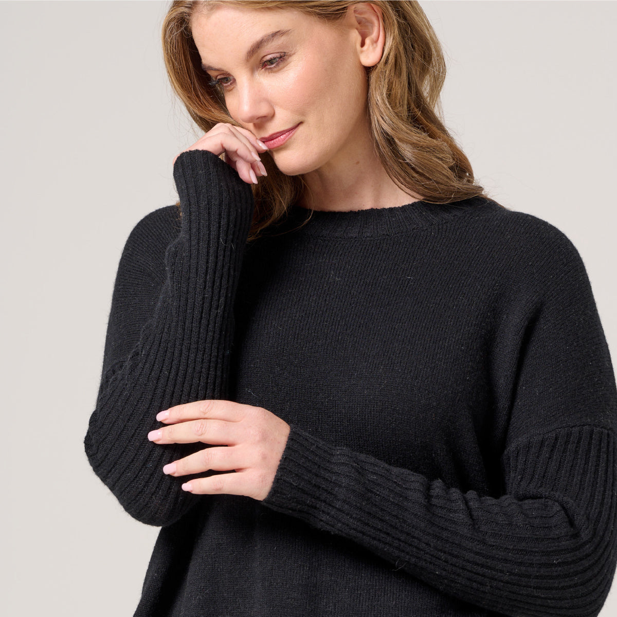 Lambswool Swing Jumper with Ribbed Sleeve