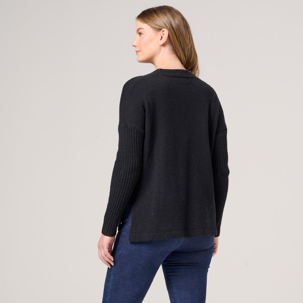 Lambswool Swing Jumper with Ribbed Sleeve