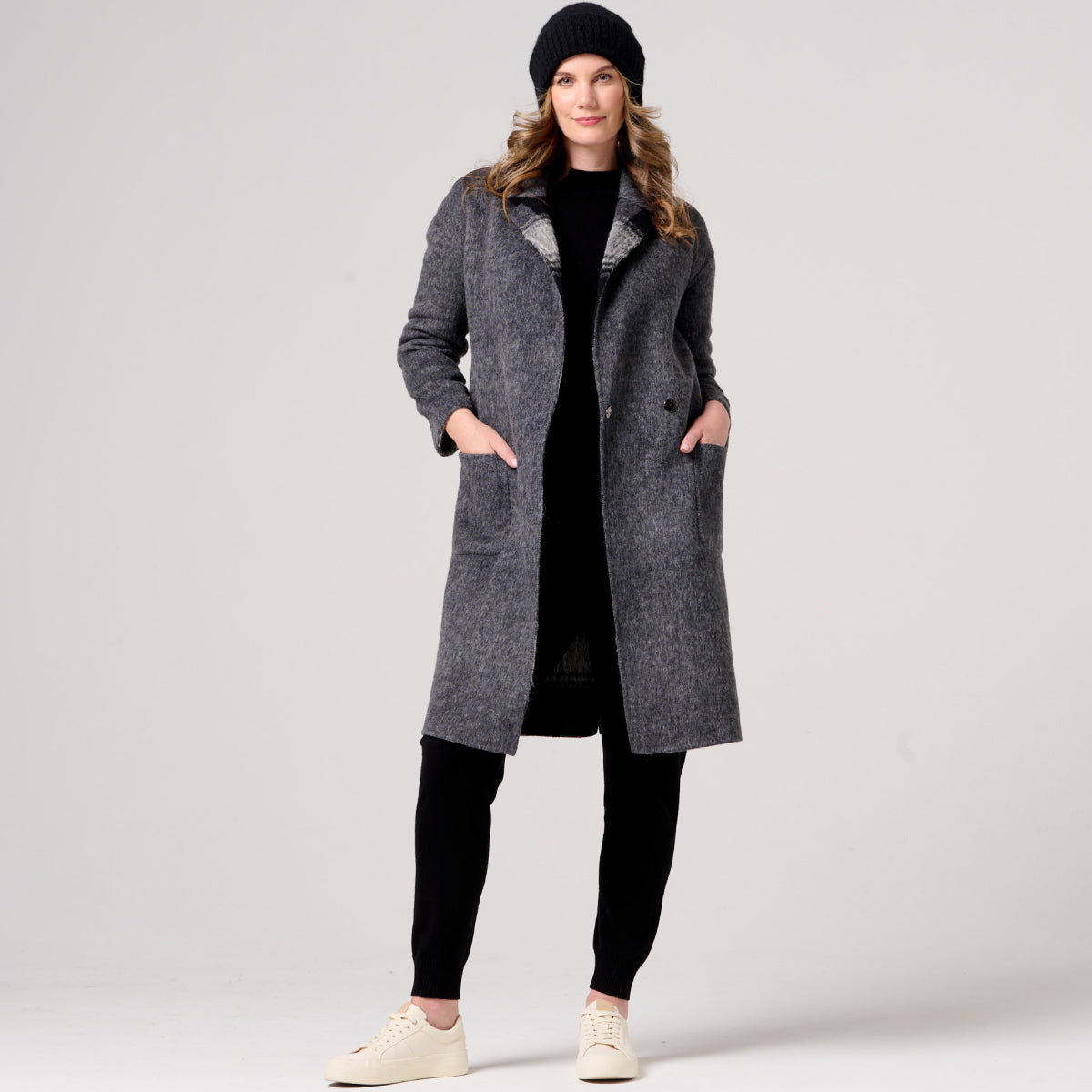 Wool Blend Reversible Double Breasted Coat