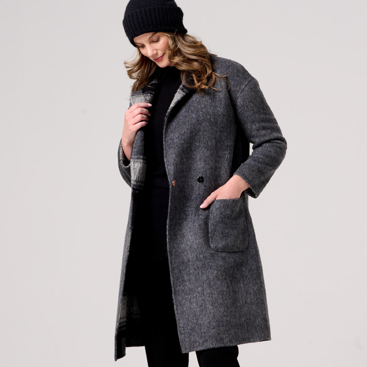 Wool Blend Reversible Double Breasted Coat