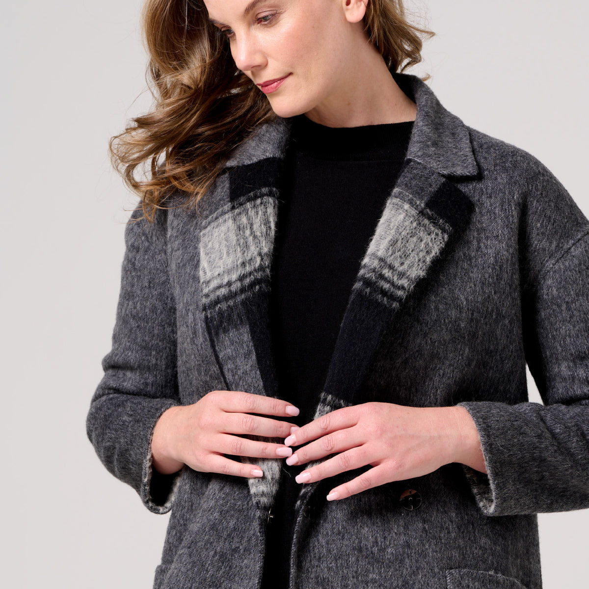 Wool Blend Reversible Double Breasted Coat