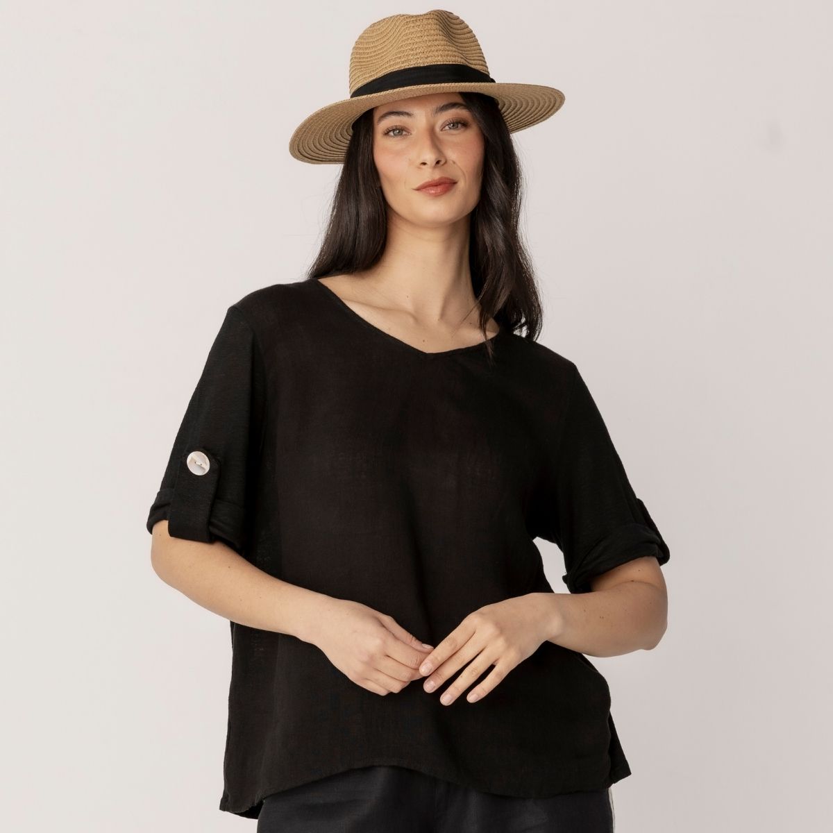 100% Linen Spliced Linen T Shirt
