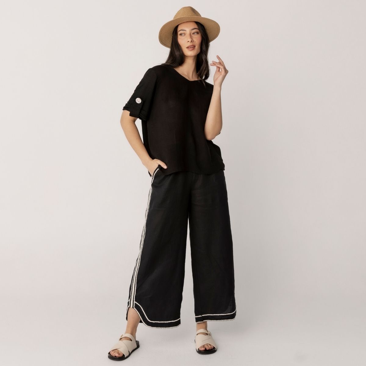 100% Linen Spliced Linen T Shirt
