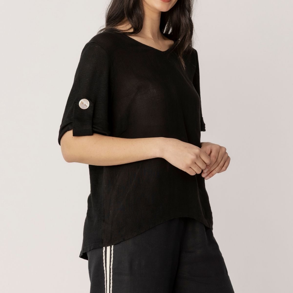 100% Linen Spliced Linen T Shirt