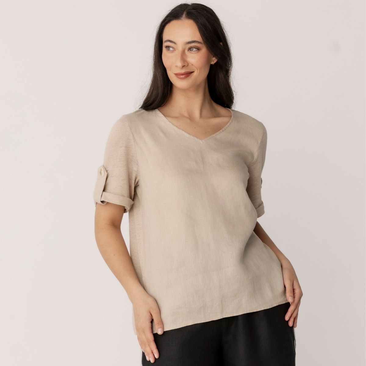 100% Linen Spliced Linen T Shirt