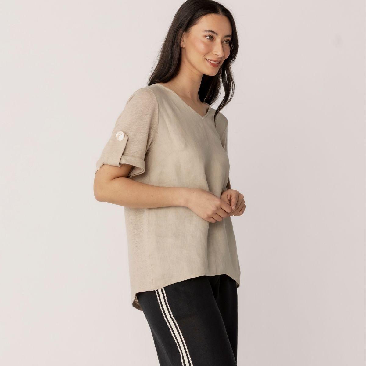 100% Linen Spliced Linen T Shirt