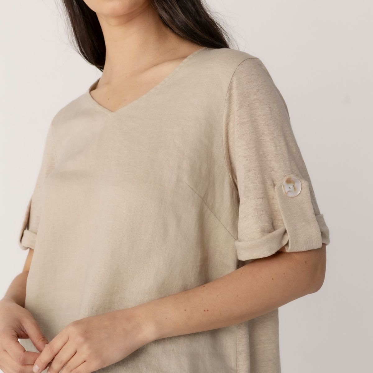 100% Linen Spliced Linen T Shirt