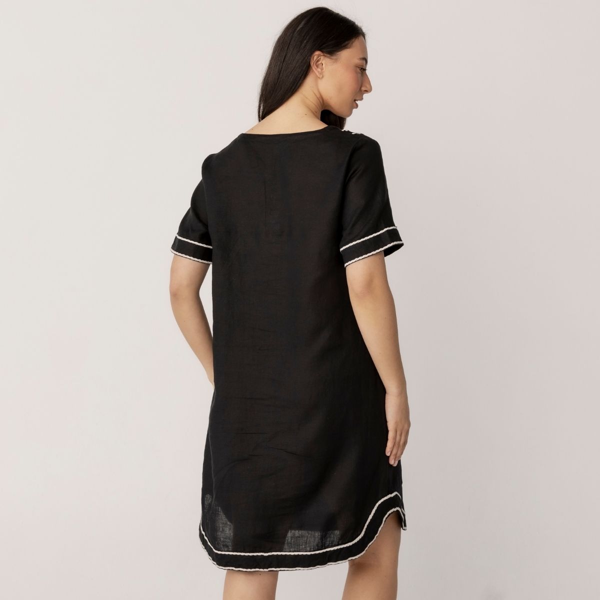 100% Linen Embroidery Trim Dress