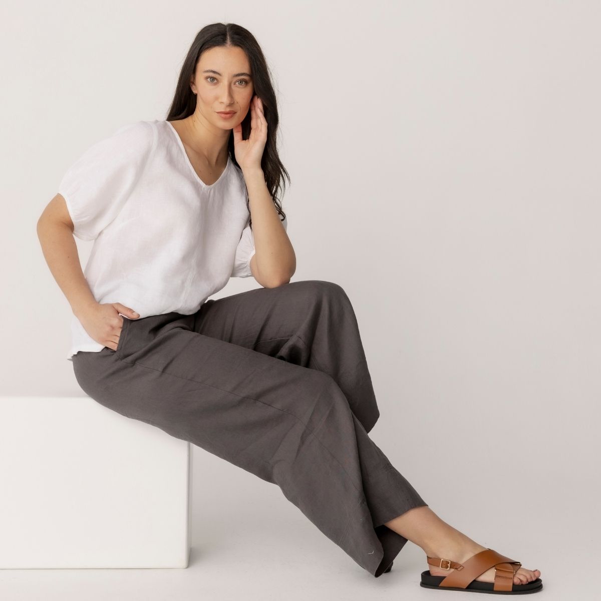 100% Linen V Neck Swing Top