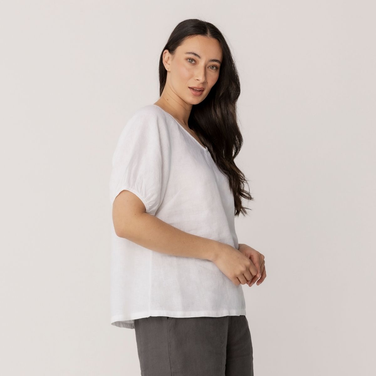 100% Linen V Neck Swing Top