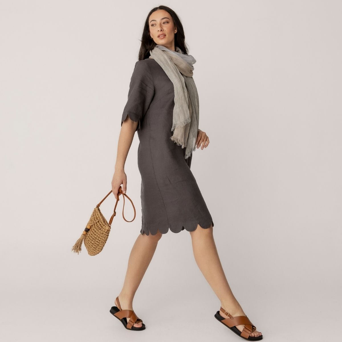 100% Linen Scallop Edge Dress