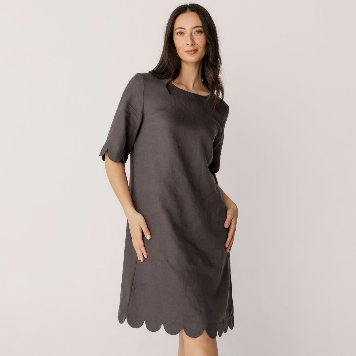100% Linen Scallop Edge Dress
