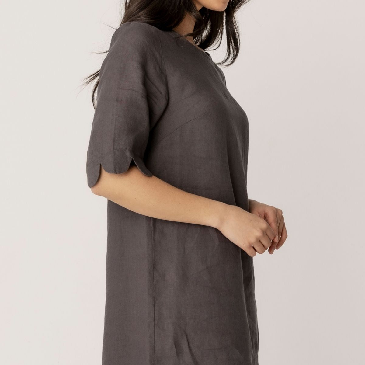 100% Linen Scallop Edge Dress