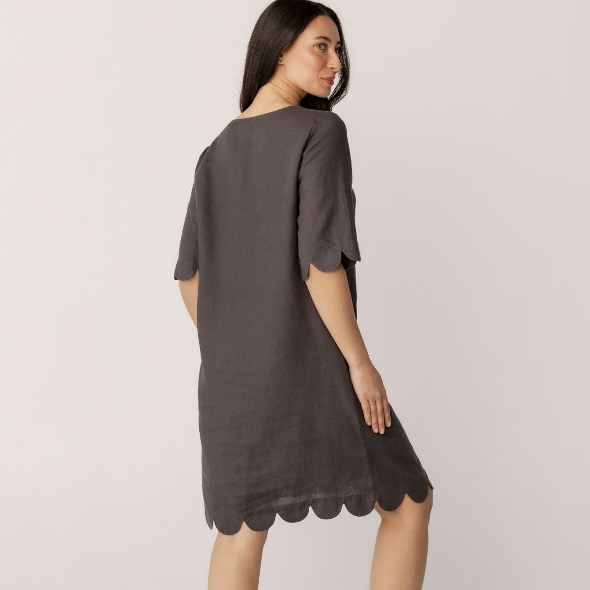 100% Linen Scallop Edge Dress