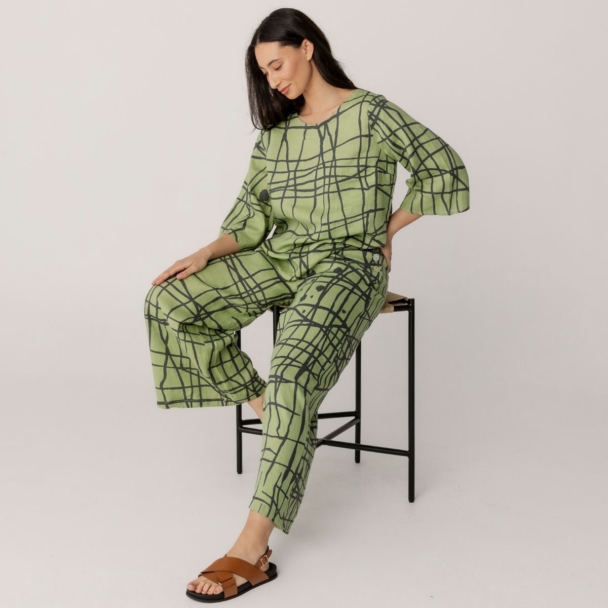 100% Linen Printed Palazzo Pants