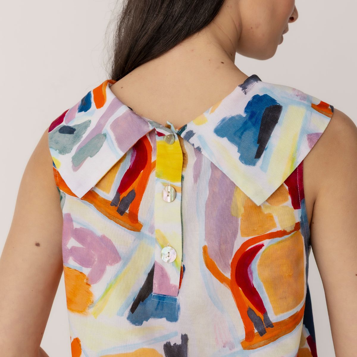 Tencel Linen Printed Cowl Neck Top