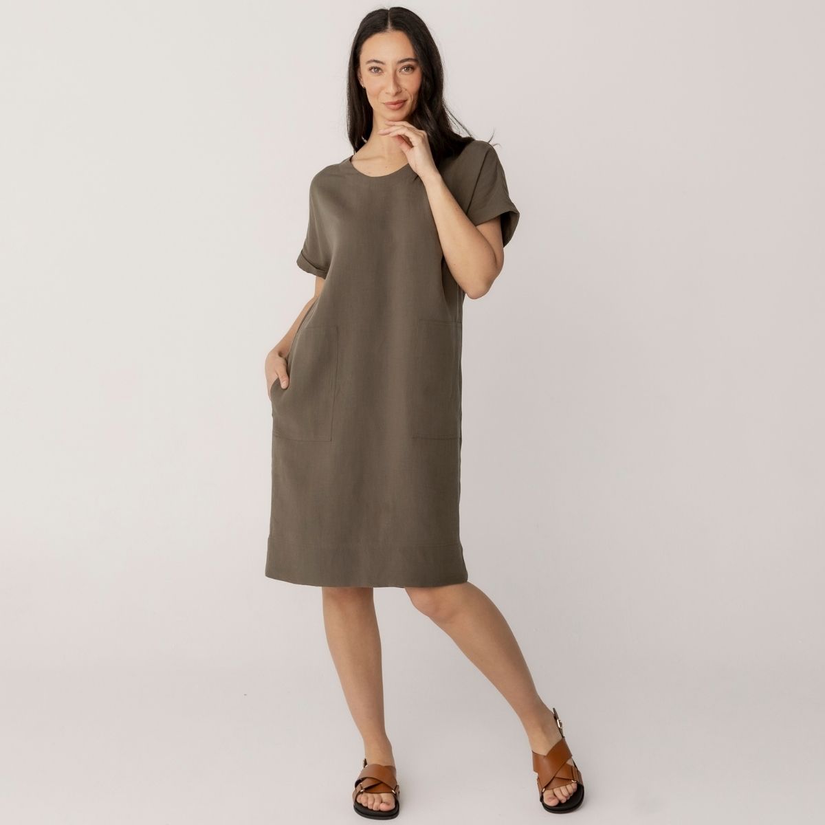 Linen Blend V-Neck Dress