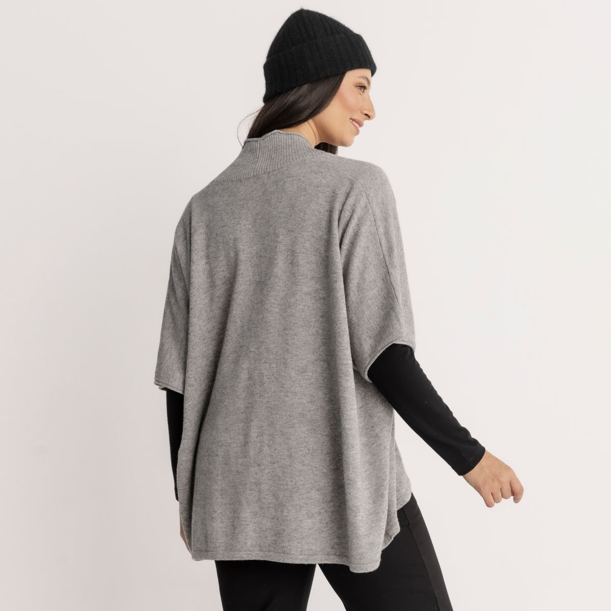 Wool Blend Button Through Poncho