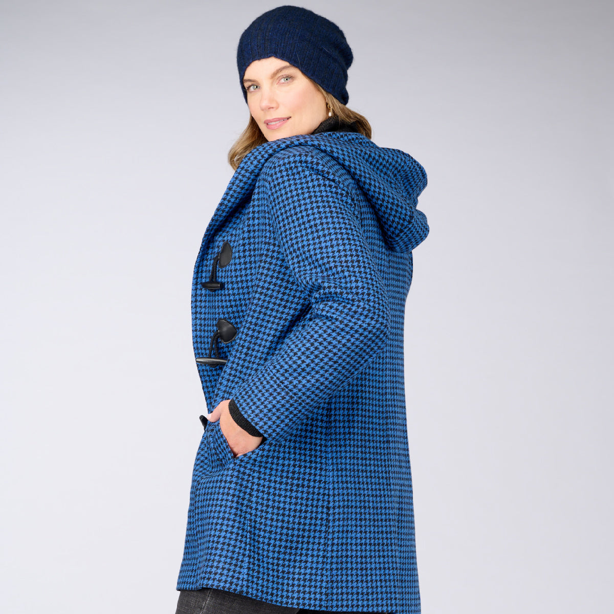 Hooded Duffle Houndstooth Coat