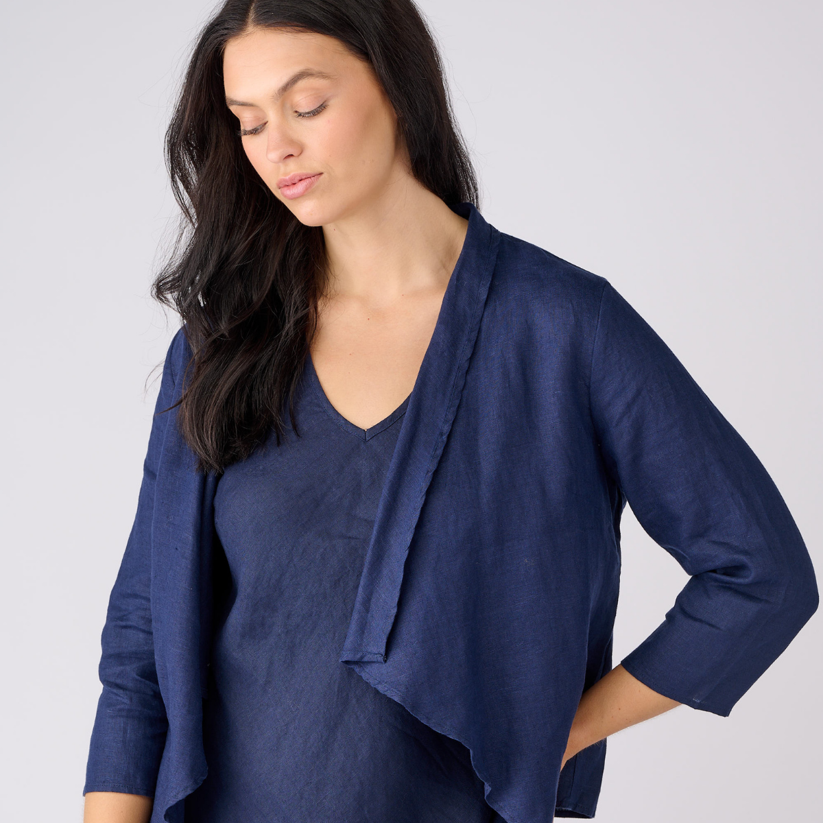 Open 3/4 Sleeve Linen Jacket