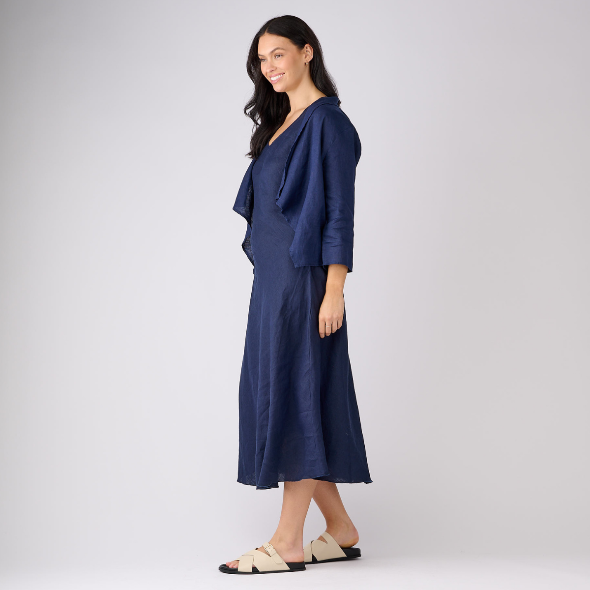 Open 3/4 Sleeve Linen Jacket