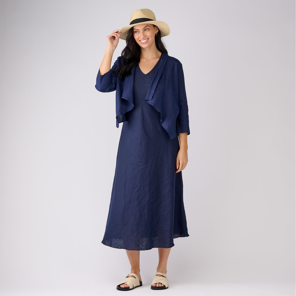 Open 3/4 Sleeve Linen Jacket