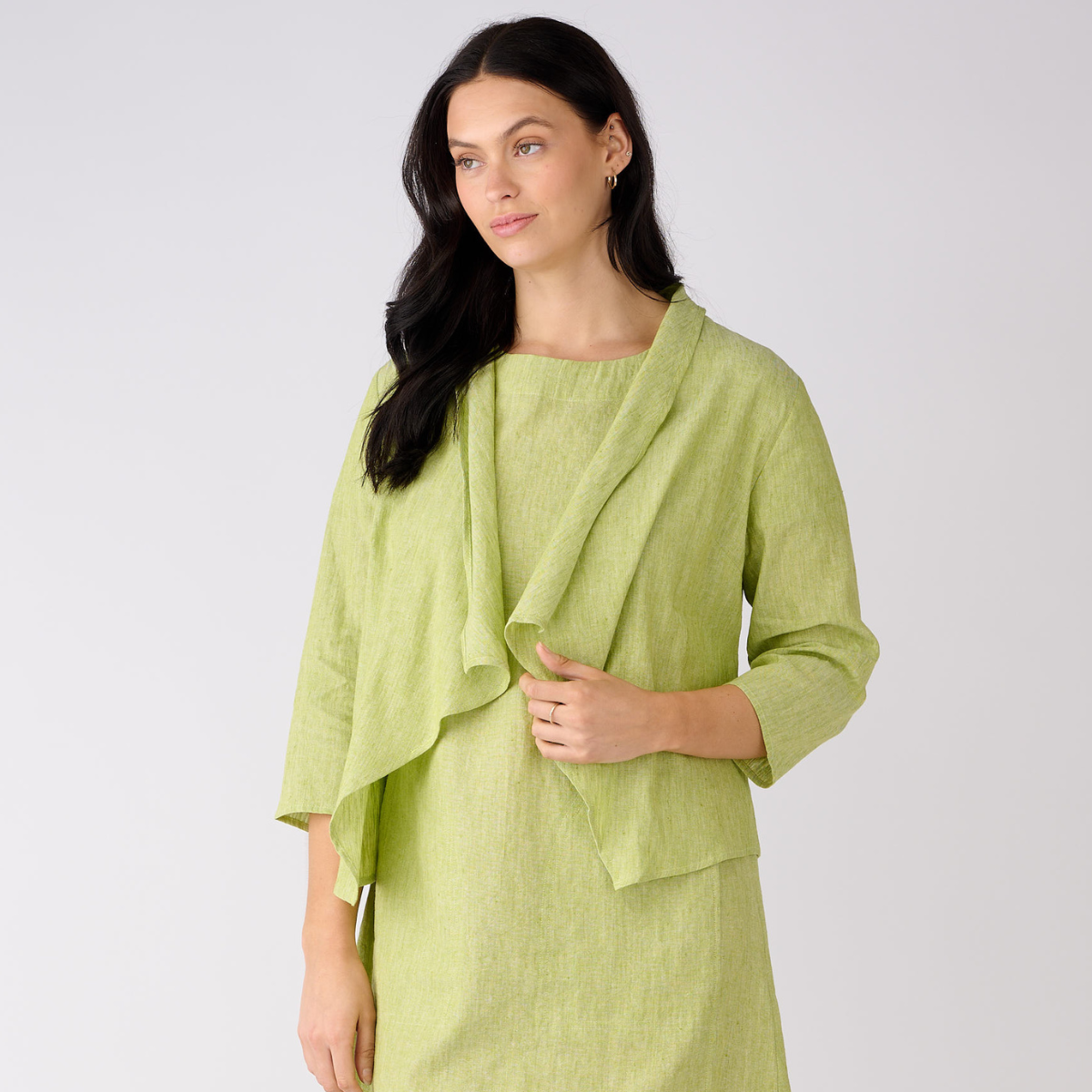 Open 3/4 Sleeve Linen Cotton Jacket