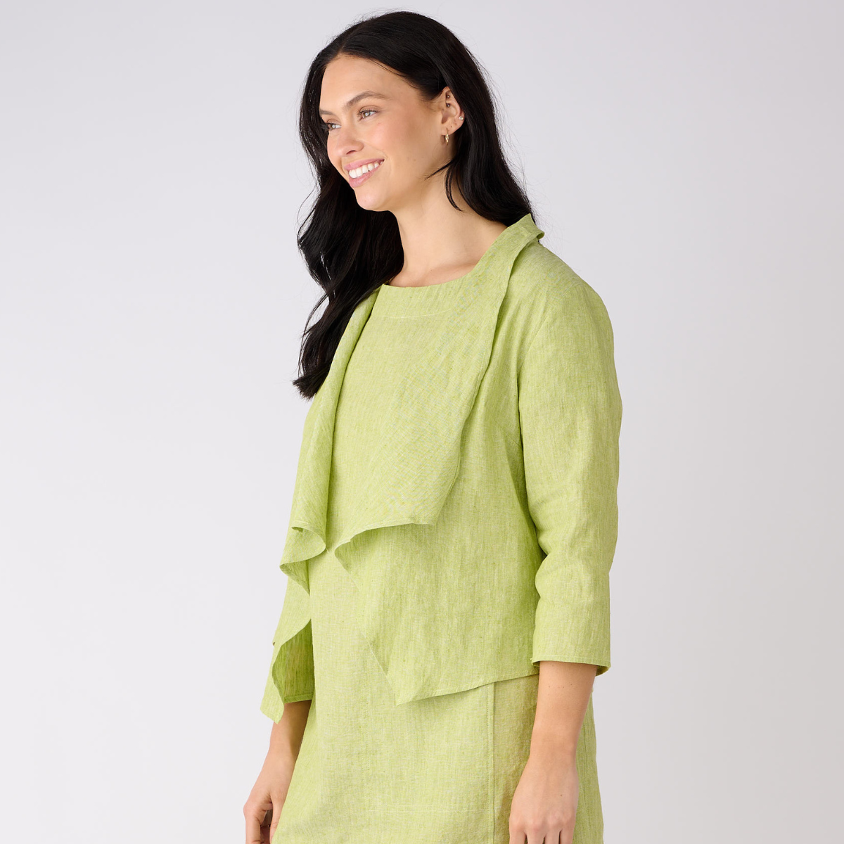 Open 3/4 Sleeve Linen Cotton Jacket