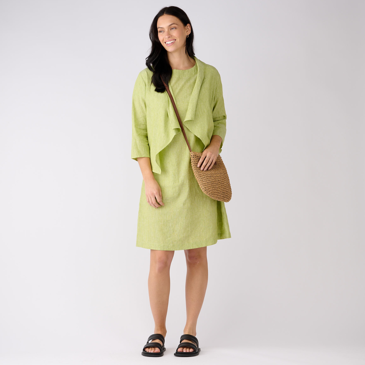Open 3/4 Sleeve Linen Cotton Jacket