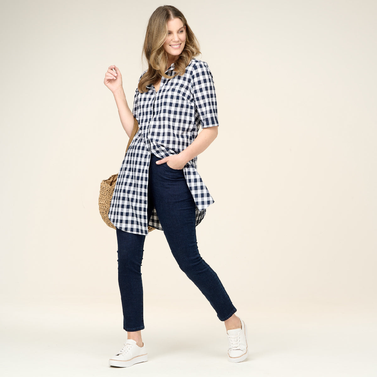 Cotton 3/4 Sleeve Shirtmaker Dress