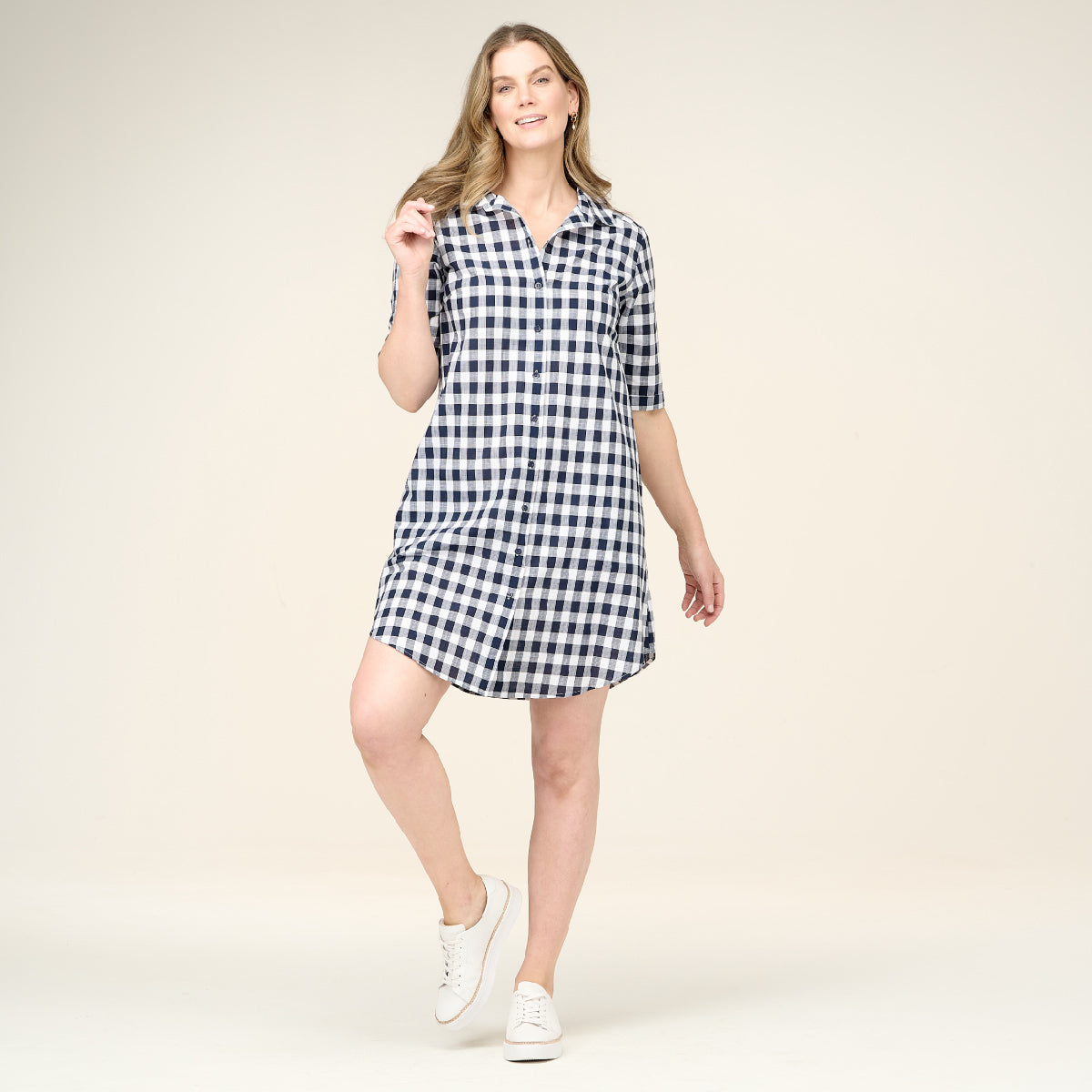 Cotton 3/4 Sleeve Shirtmaker Dress