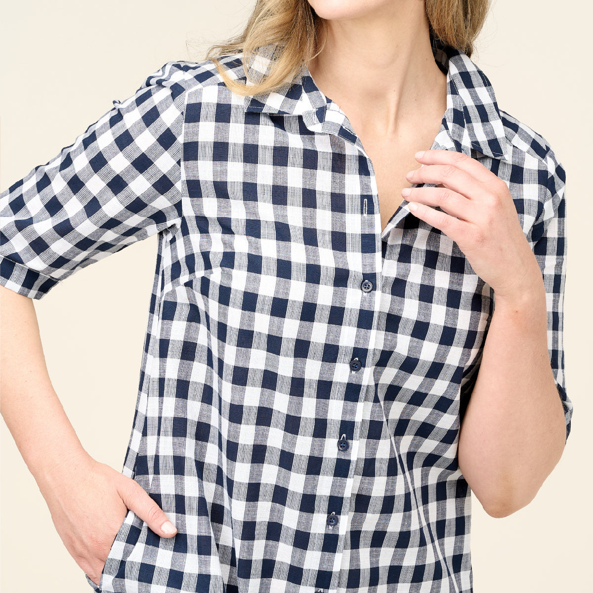 Cotton 3/4 Sleeve Shirtmaker Dress