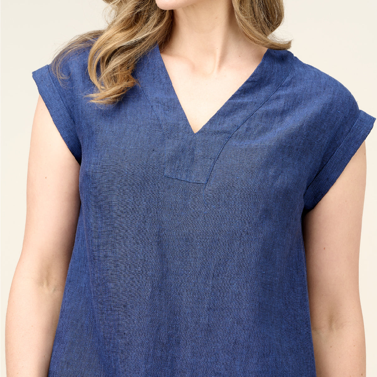 Linen Vee Neck Extended Sleeveless Dress