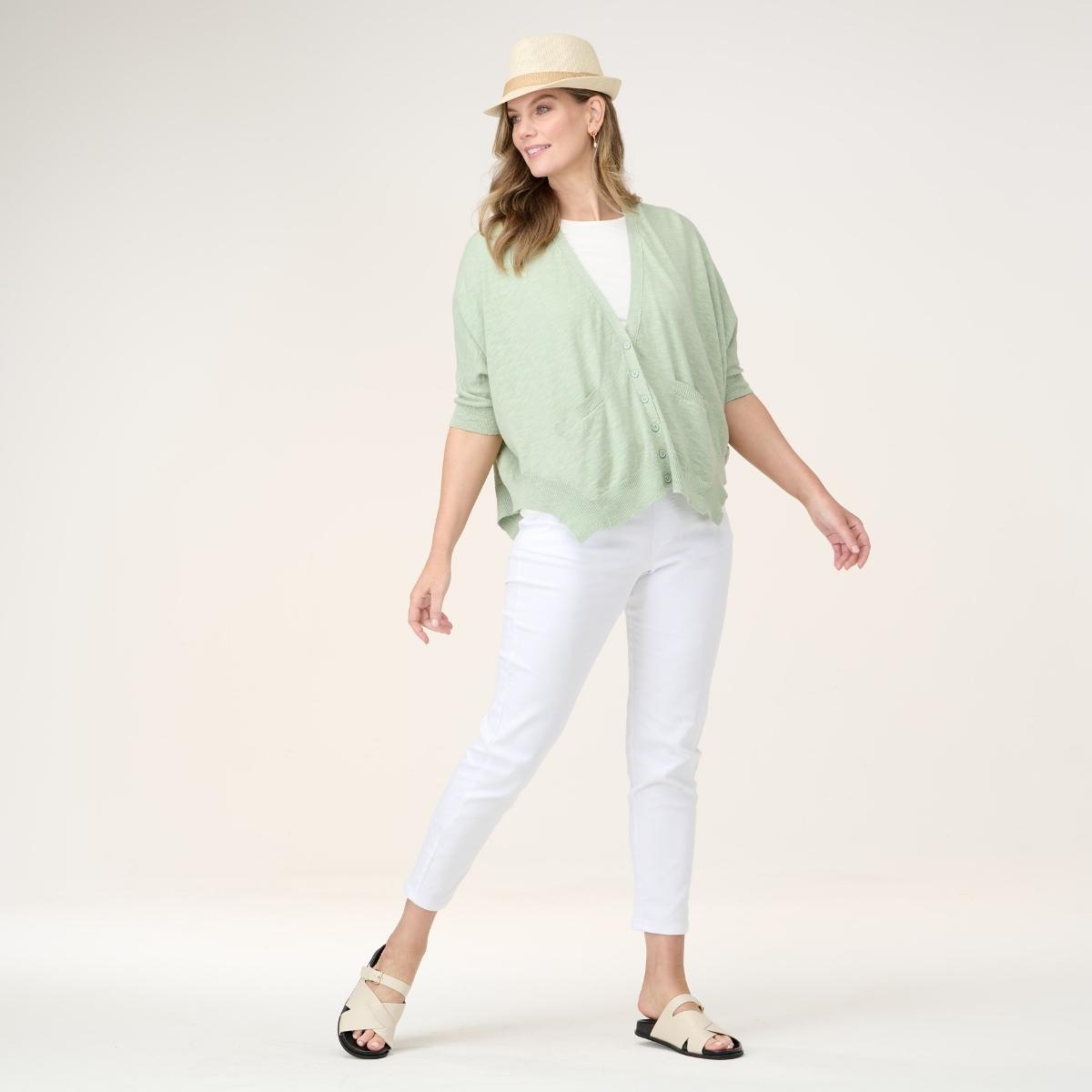 Cotton Linen Oversized Ribbed Cardigan With Lace Detail