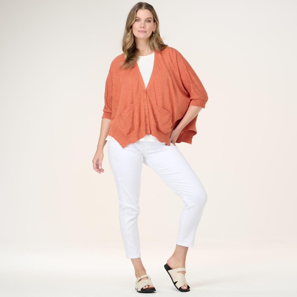 Cotton Linen Oversized Ribbed Cardigan With Lace Detail