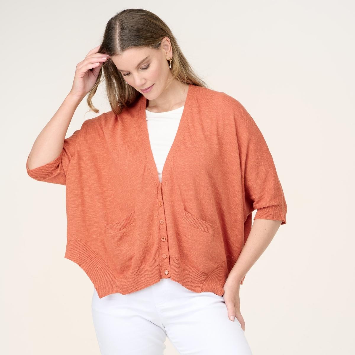 Cotton Linen Oversized Ribbed Cardigan With Lace Detail