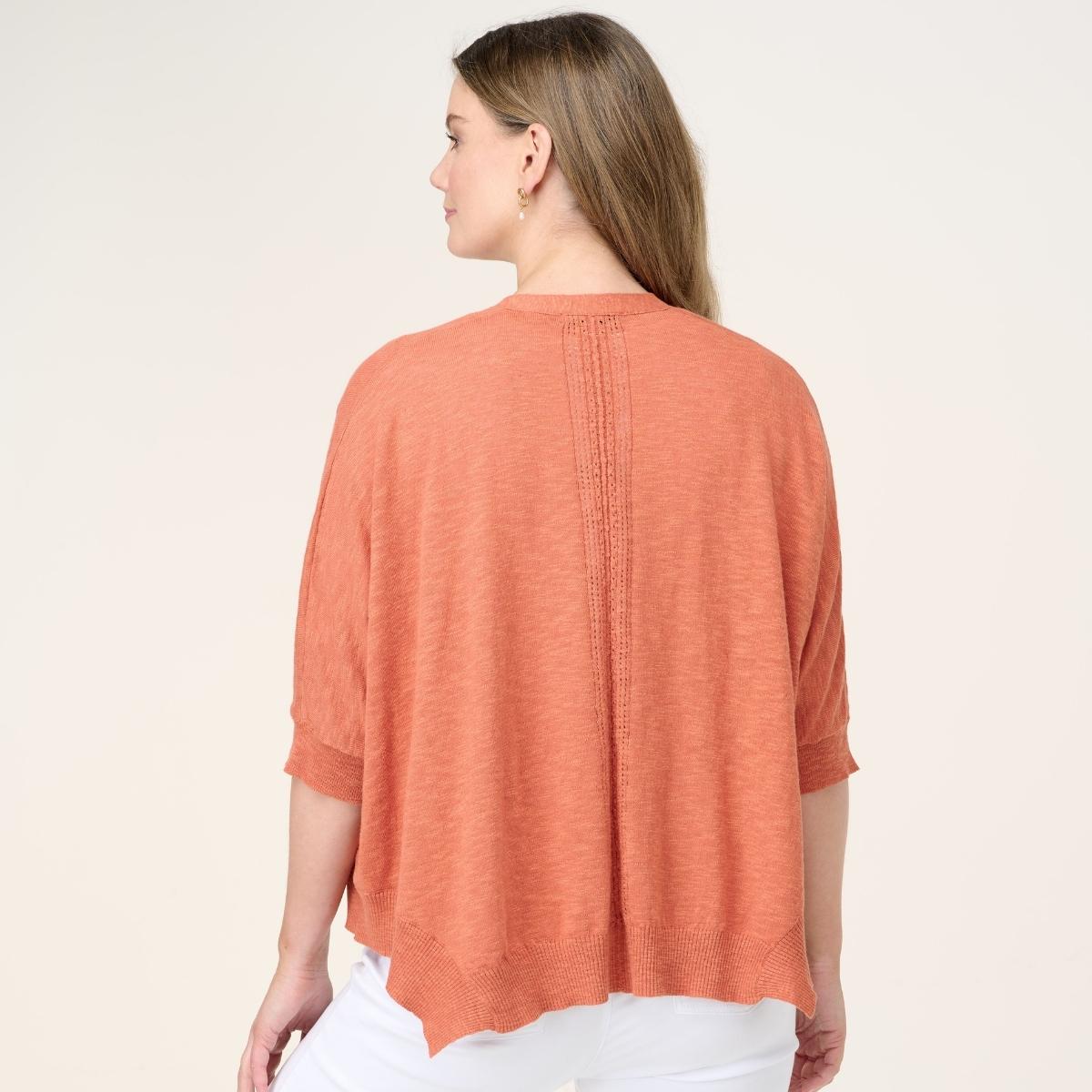 Cotton Linen Oversized Ribbed Cardigan With Lace Detail