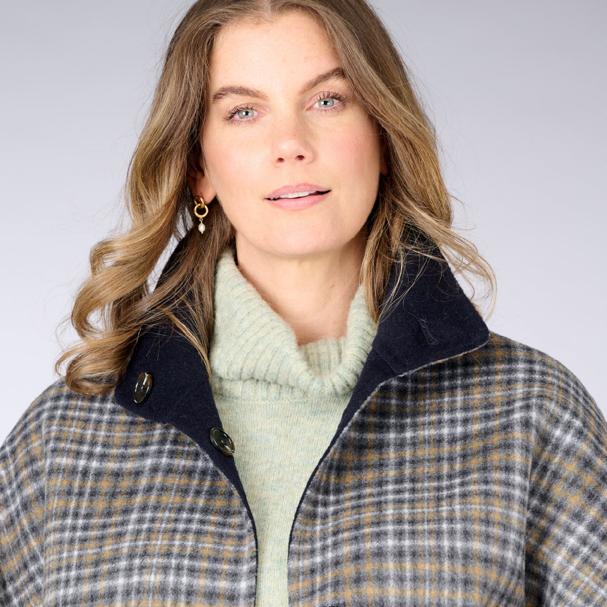 Wool Blend Reversible Cape Check