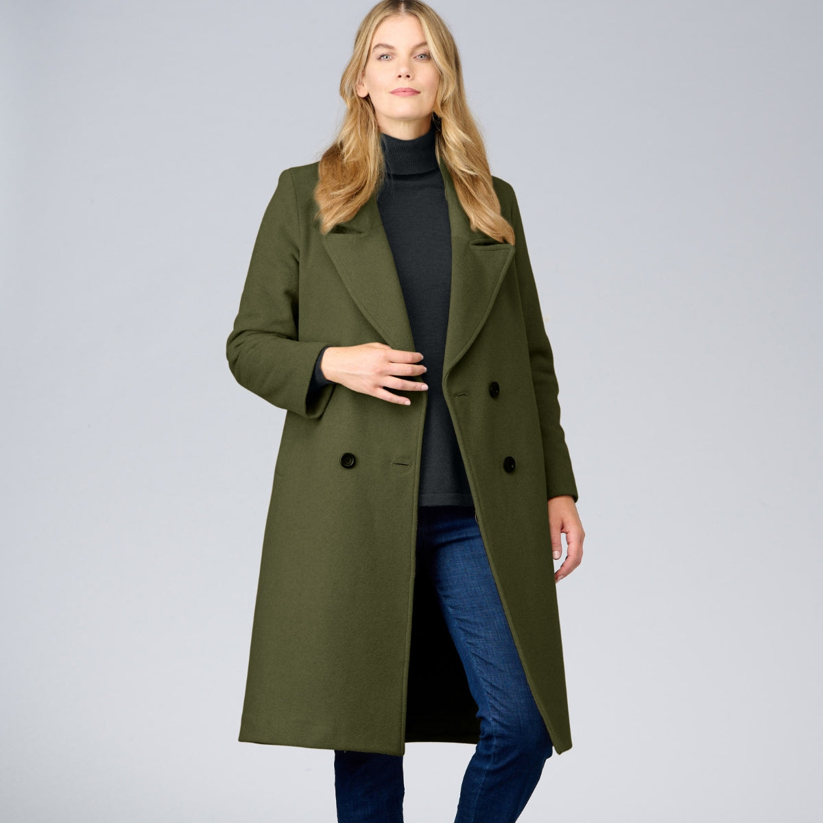 Olive green on sale wool coat womens