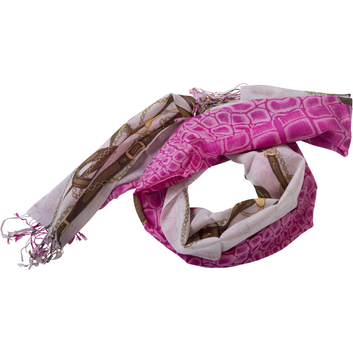 100% Wool Print Scarf Fuschia Chain