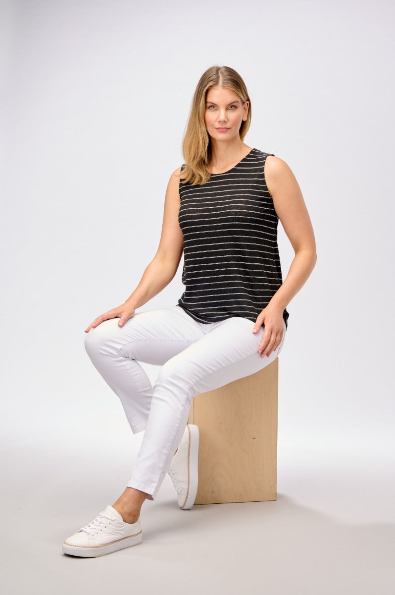 Yarn Dye Stripe Linen Jersey Tank Top Top