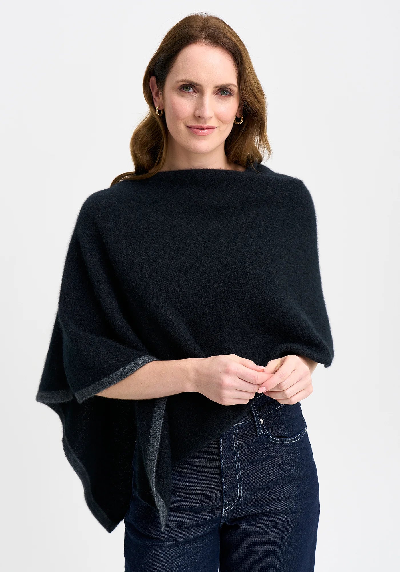 Possum Contrast Trim Poncho