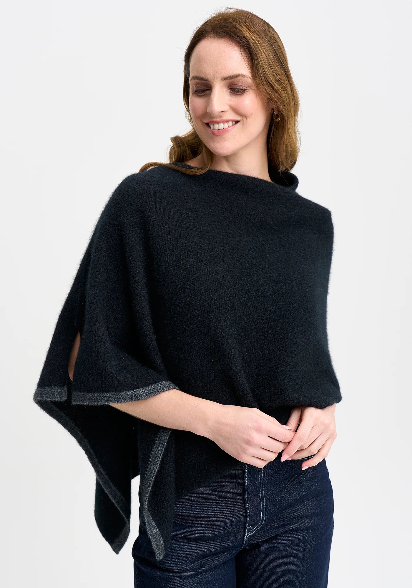 Possum Contrast Trim Poncho