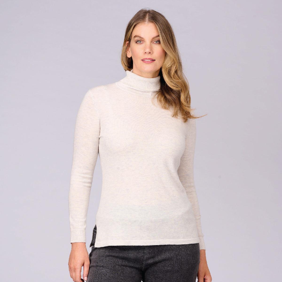 Grey cashmere roll on sale neck